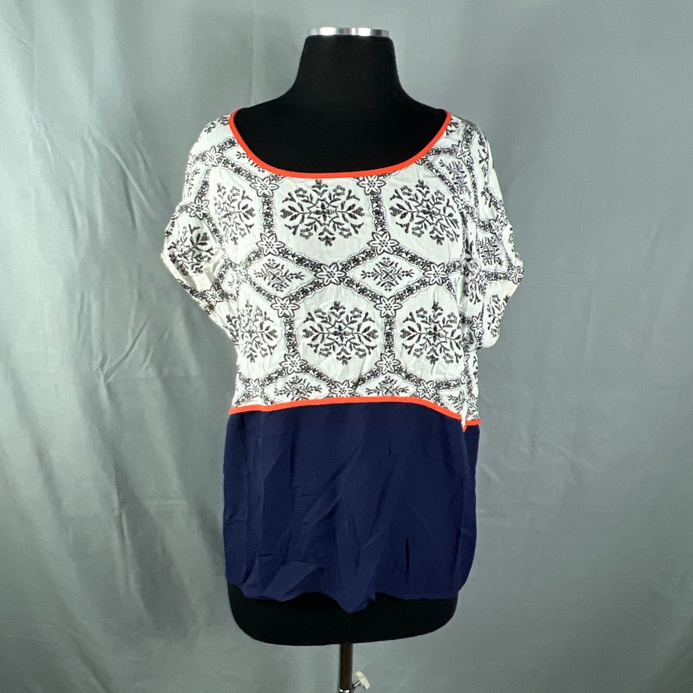 Thml Maddox Blouse Top Womens Large Multicolor Medallion Print Short Sleeve